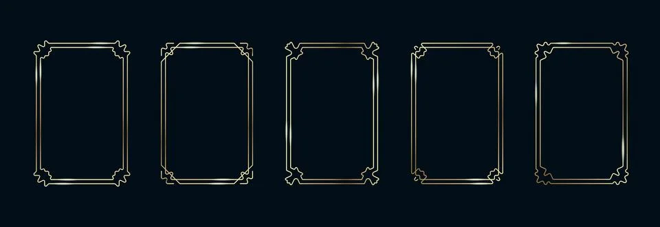 Golden Frames Set. Thin Line Gold Borders Luxury Minimalist Collection. Premium Stock Illustration