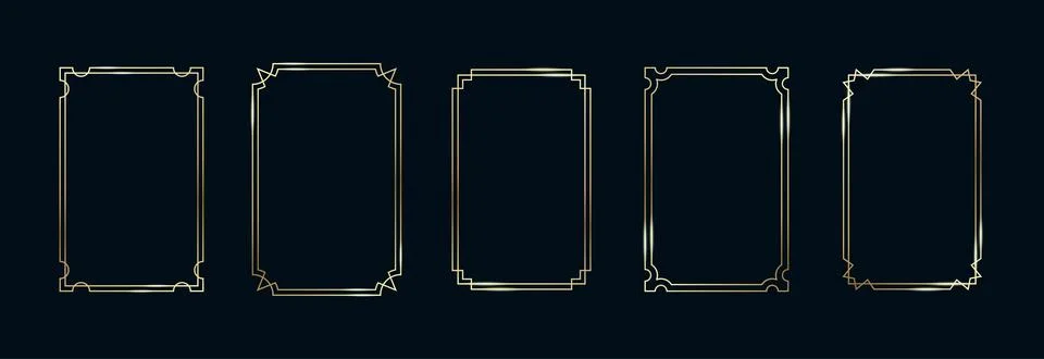 Golden Frames Set. Thin Line Gold Borders Luxury Minimalist Collection. Premium Stock Illustration