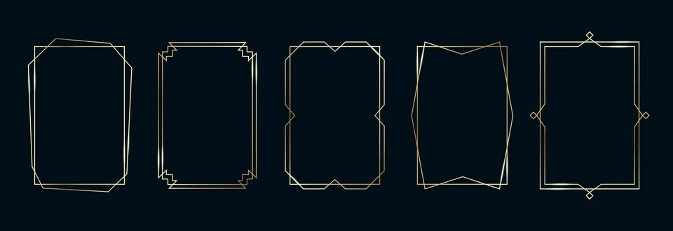 Golden Frames Set. Thin Line Gold Borders Luxury Minimalist Collection. Premium Stock Illustration