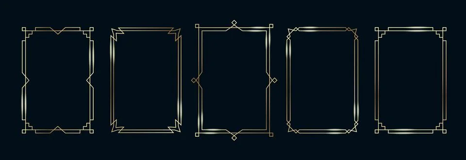 Golden Frames Set. Thin Line Gold Borders Luxury Minimalist Collection. Premium Stock Illustration
