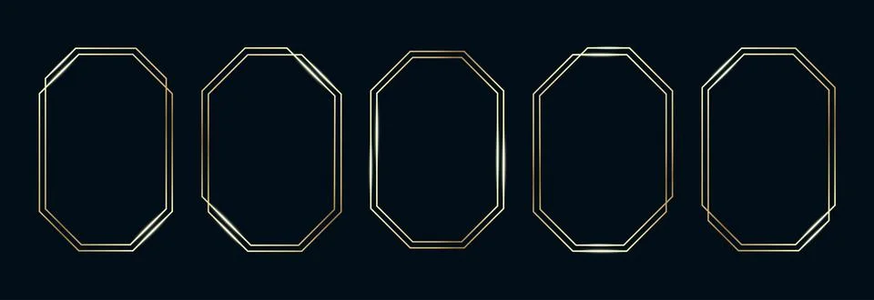 Golden Frames Set. Thin Line Gold Borders Luxury Minimalist Collection. Premium Stock Illustration