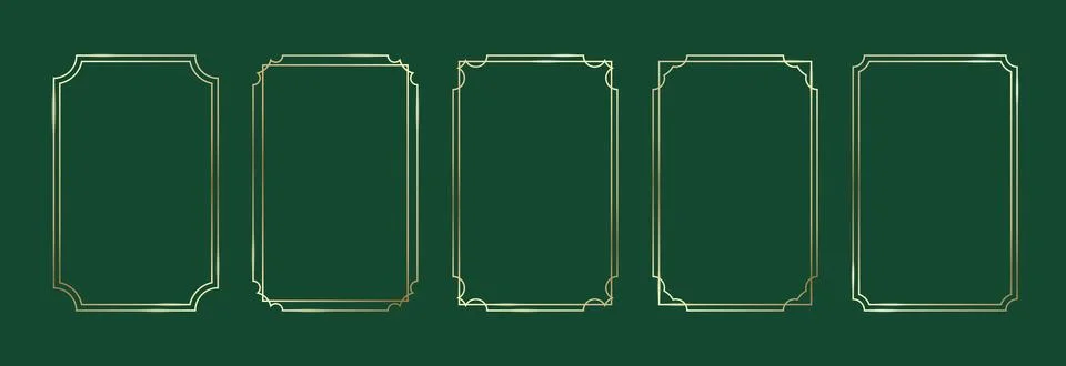 Golden Frames Set. Thin Line Gold Borders Luxury Minimalist Collection. Premium Stock Illustration