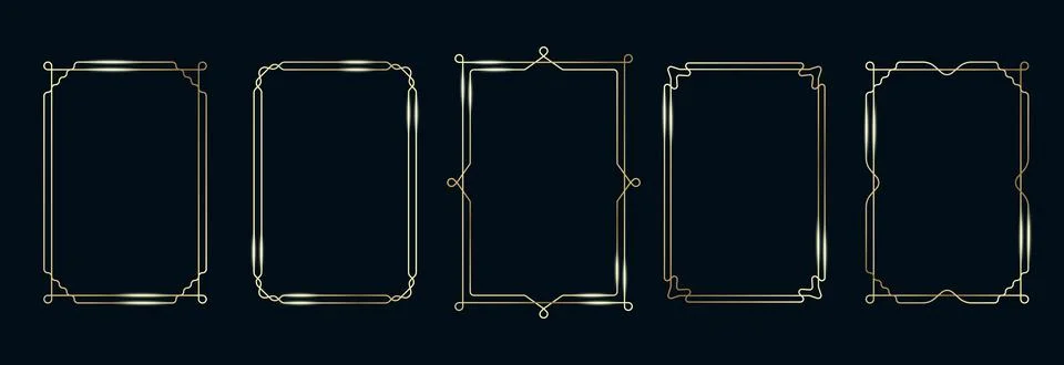 Golden Frames Set. Thin Line Gold Borders Luxury Minimalist Collection. Premium Stock Illustration