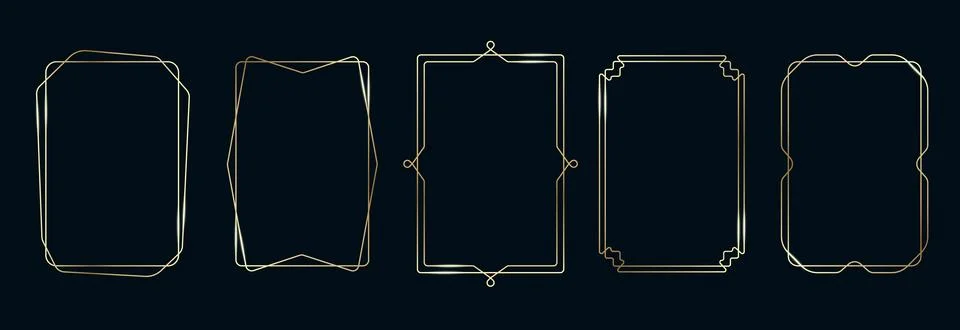 Golden Frames Set. Thin Line Gold Borders Luxury Minimalist Collection. Premium Stock Illustration