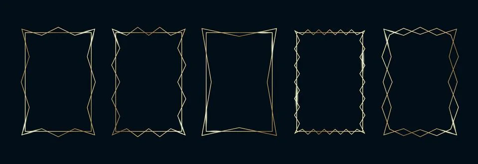 Golden Frames Set. Thin Line Gold Borders Luxury Minimalist Collection. Premium Stock Illustration