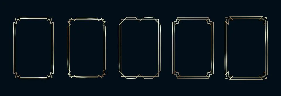 Golden Frames Set. Thin Line Gold Borders Luxury Minimalist Collection. Premium Stock Illustration