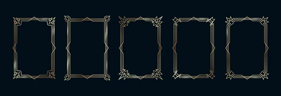 Golden Frames Set. Thin Line Gold Borders Luxury Minimalist Collection. Premium Stock Illustration