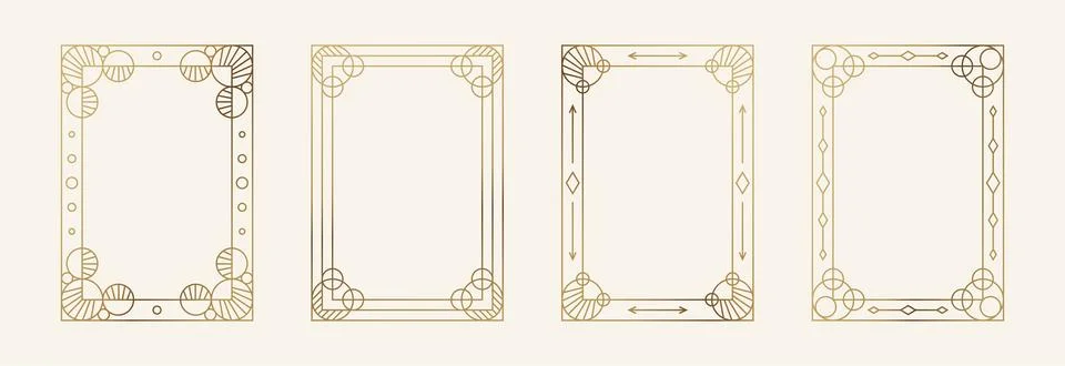 Golden Frames Set. Thin Line Gold Borders Luxury Minimalist Collection. Premium Stock Illustration