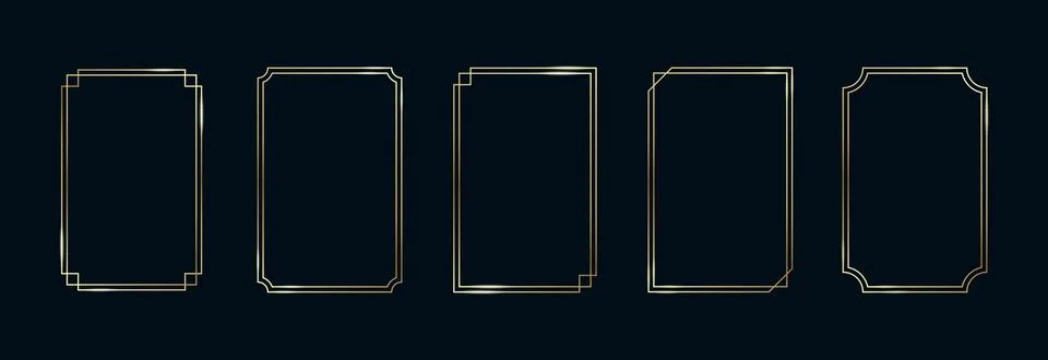 Golden Frames Set. Thin Line Gold Borders Luxury Minimalist Collection. Premium Stock Illustration