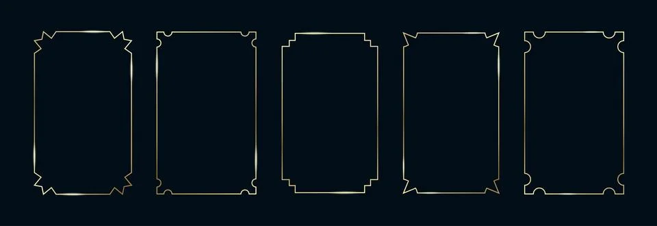 Golden Frames Set. Thin Line Gold Borders Luxury Minimalist Collection. Premium Stock Illustration