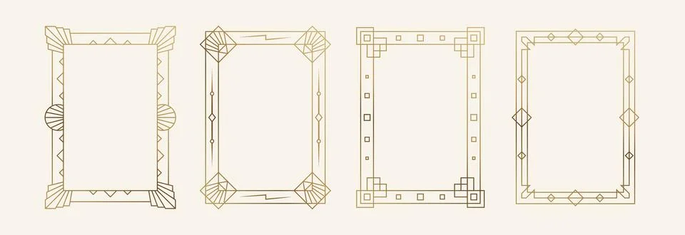 Golden Frames Set. Thin Line Gold Borders Luxury Minimalist Collection. Premium Stock Illustration