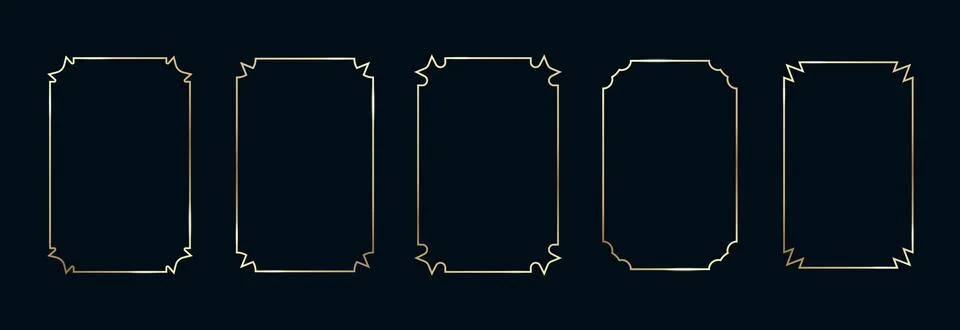 Golden Frames Set. Thin Line Gold Borders Luxury Minimalist Collection. Premium Stock Illustration