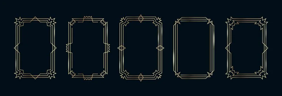 Golden Frames Set. Thin Line Gold Borders Luxury Minimalist Collection. Premium Stock Illustration