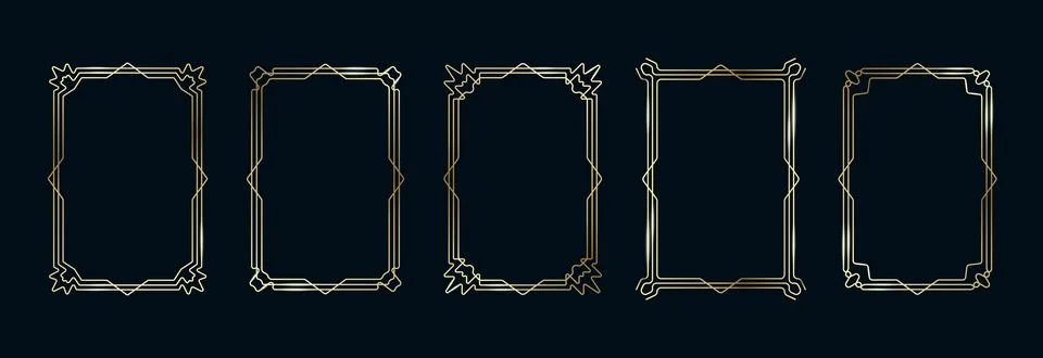 Golden Frames Set. Thin Line Gold Borders Luxury Minimalist Collection. Premium Ilustração Stock