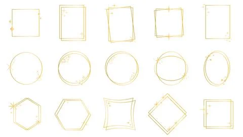Golden frames with sparkles, glitter and stars Stock Illustration