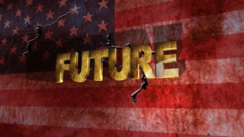 Golden Future Word Over Cracked American Flag Background Symbolizing Uncert.. Stock Footage 330686563