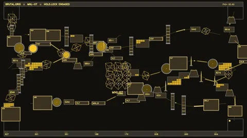 Golden futuristic HUD interface displaying complex data visualization and s.. Stock Footage 334090345