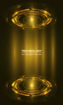 Golden futuristic technology vertical background with glowing circular Stock Illustration