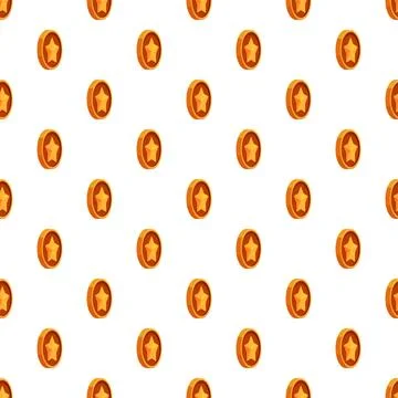 Golden game coins with star pattern repeating background Stock Illustration