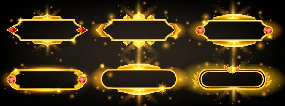 Golden game vector frame set, ancient royal border kit RPG  elements 스톡 일러스트