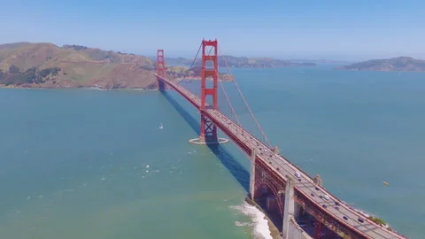 Golden Gate Bridge Aerial Pullback View With San Francisco Bay and Coastline 02 Stock Footage 335429023