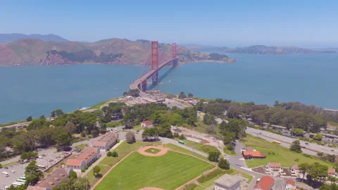 Golden Gate Bridge Aerial Pullback View Over San Francisco Bay and Presidio 01 Stock Footage 335430085