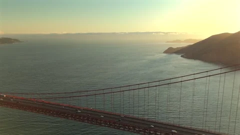 Golden Gate Bridge Aerial View At Sunset In San Francisco With Warm Sunlight Stock Footage 339065545