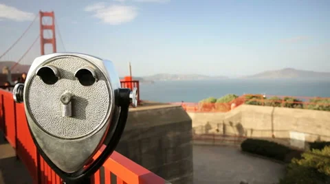 Golden Gate Bridge and Coin Operated Binoculars Stock Footage