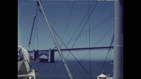 Golden Gate Bridge and Ship Mast 1954 Stock Footage 48700532