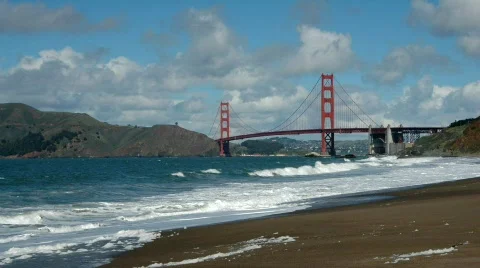 Golden Gate Bridge from Baker Beach Stock Footage 324783