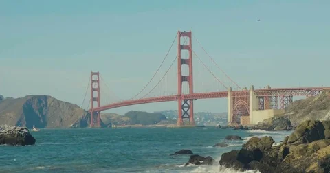Golden gate bridge by Baker beach with a beautiful sunset Video stock 69262291