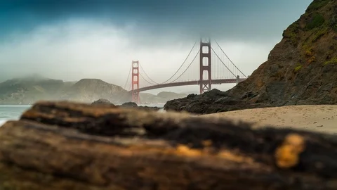 Golden Gate Bridge from Baker Beach, San Francisco Stock Footage 104288784