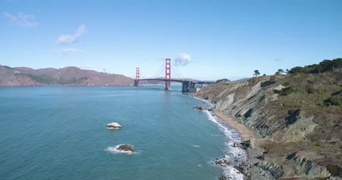 Golden Gate Bridge with Beach (Drone Footage) Stock Footage 233234357
