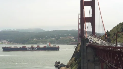 Golden Gate bridge with a cargo ship - San Francisco Video stock 86333289