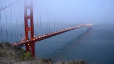 Golden Gate Bridge covered in Evening Fog - Time Lapse Stock Footage 24846384