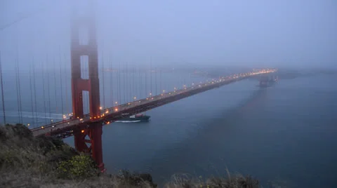Golden Gate Bridge covered in Evening Fog Stock Footage 24846482