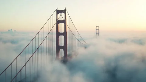 Golden Gate Bridge Covered in Fog. Stock Footage