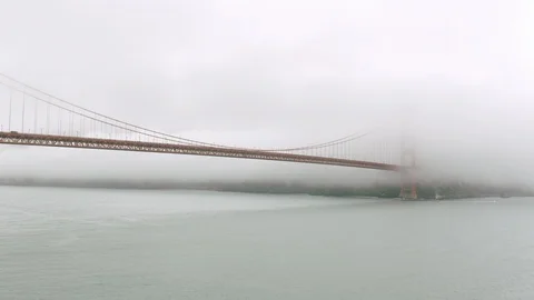 Golden Gate Bridge covered with white clouds, San Francisco Stock Footage 96473045