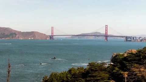 Golden Gate Bridge in Horizon with Ocean Waves in Foreground, Timelapse Stock Footage 145450465