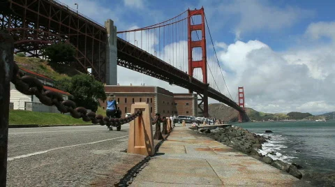 Golden Gate Bridge - low angle Stock Footage 733244