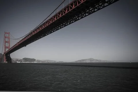 Golden Gate Bridge low angle, San Francisco bay, California. Stock Photos
