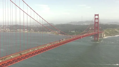 Golden Gate Bridge medium shot, from northern side Stock Footage 76318415