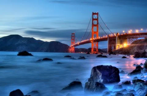 Golden Gate Bridge at Night Stock Photos