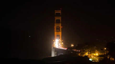 Golden Gate Bridge Night Time Lapse Cars Bright San Francisco Stock-Footage 67725329
