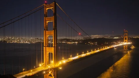 Golden Gate Bridge Night Timelapse - North Side Wide Stock Footage