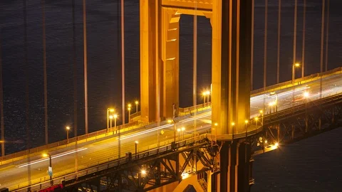 Golden Gate Bridge Night Timelapse - Tight Traffic Stock Footage