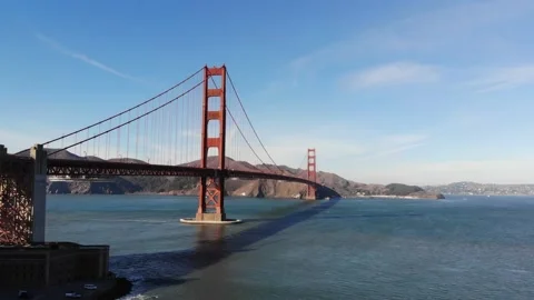 Golden Gate Bridge with Ocean in Foreground, Aerial View Stock Footage 145450924