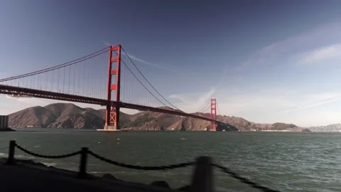 Golden Gate Bridge, Ocean in Foreground, Gimbal Driving Shot Stock Footage 145453399