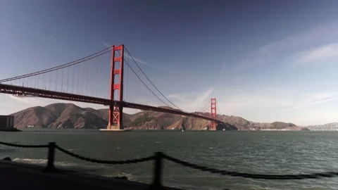 Golden Gate Bridge with Ocean in Foreground, Gimbal Driving Shot Stock Footage 146562081