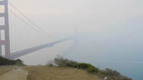 Golden Gate Bridge Pan Left with Haze Stock Footage 101444866